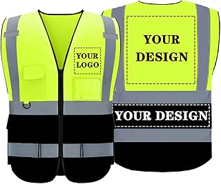 BeautyWill Personalisierte Warnweste Sicherheitsweste mit Text oder Logo und 5 Mehreren Taschen Warnschutz Arbeitsweste Sicherheitswes