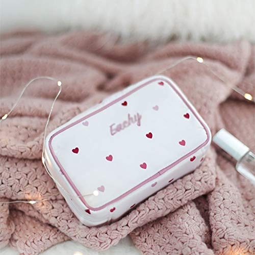 Preisvergleich Produktbild HBJP Kosmetiktasche for Den Haushalt Kosmetiktasche Aufbewahrungstasche Mit Großem Fassungsvermögen Herzförmiges Muster Nylonmaterial Metallreißverschluss Wohlfühlen Rot-Weiß Kosmetiktasche