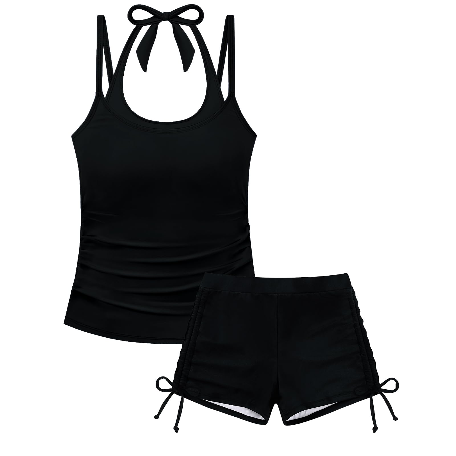 Maillot de bain 2 pièces dos nu tankini froncé avec imprimé tropical pour adolescentes de 9 à 16 ans