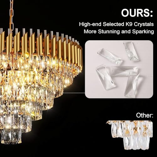 Image of Desidiya Modern Crystal Chandelier 150watt Decorative Pendant Crystal Jhumar | for Home| Chandelier for Restaurant | Jhoomar for Hotel | Light Fixture (Gold Indian, 300MM)