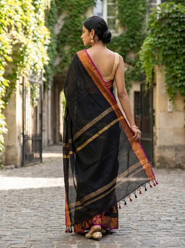 Image of Cotton Silk Sarees with zari border l Solid color cotton silk sarees for women l Bengal Handloom cotton sarees.