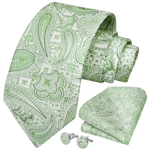 Image of HISDERN Ties for Men Paisley Floral Mens Ties and Pocket Square Cufflinks Set Classic Business Necktie Handkerchief