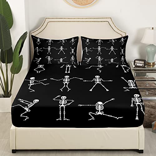 Erosebridal JCX12535LHM-CLB_USK Sugar Skull Sheet Set King Size Skeleton Bones Bedding Set For Kids Boys Girls Teens Adult Halloween Horror Theme Fitted Sheet Gothic Spooky Bed Sheets 4 Pieces thumb #3