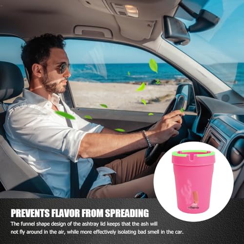 Image of Glow in The Dark Ashtray, Car Ashtray, Cigarette Self-Extinguishing Car Cup Holder Ashtrays with Lid, Universal Portable Mini Vehicle Cigarette Trash Can Auto Accessories for Cars (Pink)