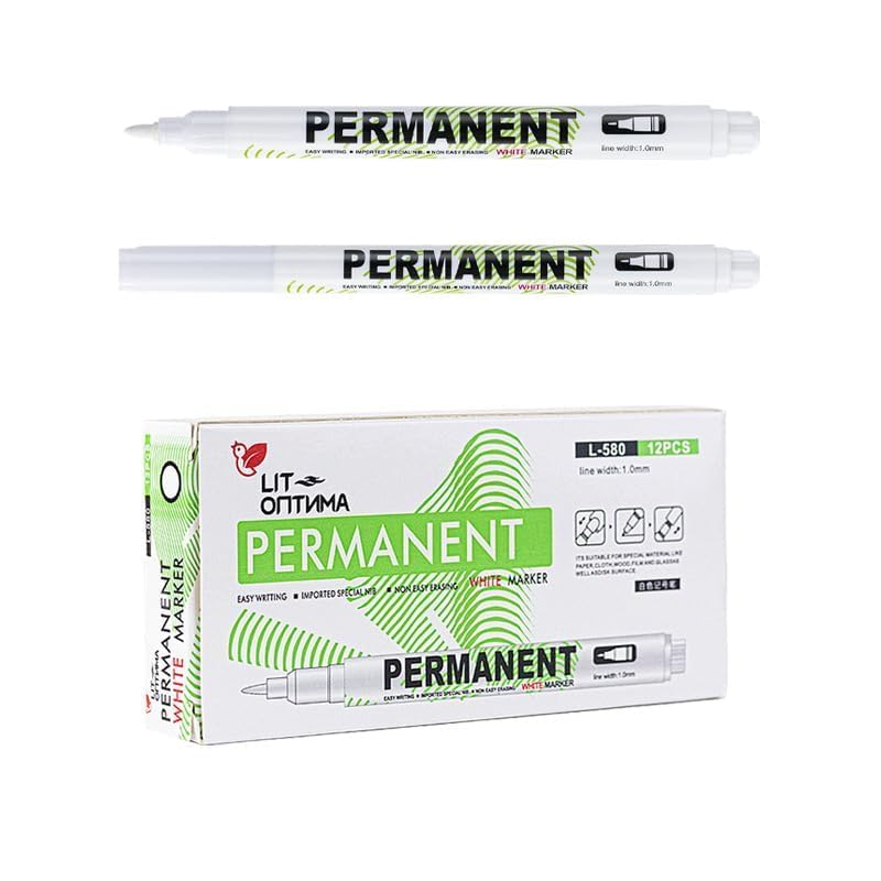 Wonvify Rotulador permanente blanco, 12 unidades rotuladores acrílicos para tejidos, rotuladores permanentes profesional punta fina 1,0 mm, para madera, vidrio, cerámica, neumáticos, pintura con