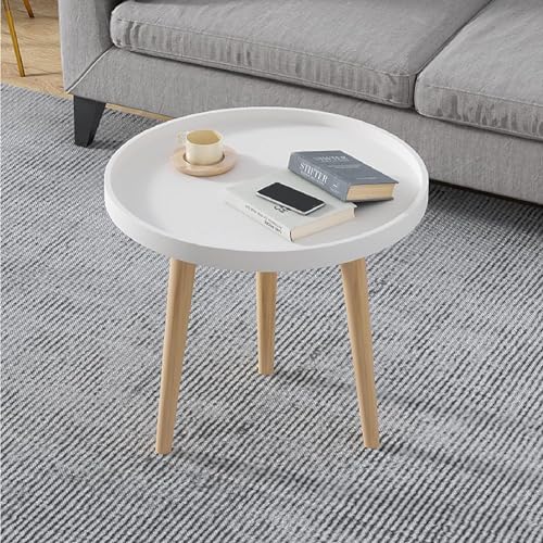 Image of Small Round Coffee Table, Modern Side Table with 3 Stable Legs, Multifunctional Sofa Side Table for Balcony Office (White)