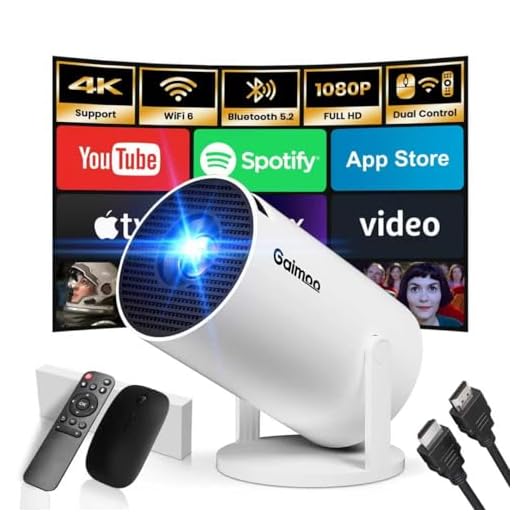 [Built-in App] Mini Projector 1080P FHD 4K Support Projector with Mouse Portable Projector with WiFi and Bluetooth 180° Adjustable Auto Keystone HDMI/TV Stick/USB/PS5/Laptop, with HDMI Cable & Mouse
