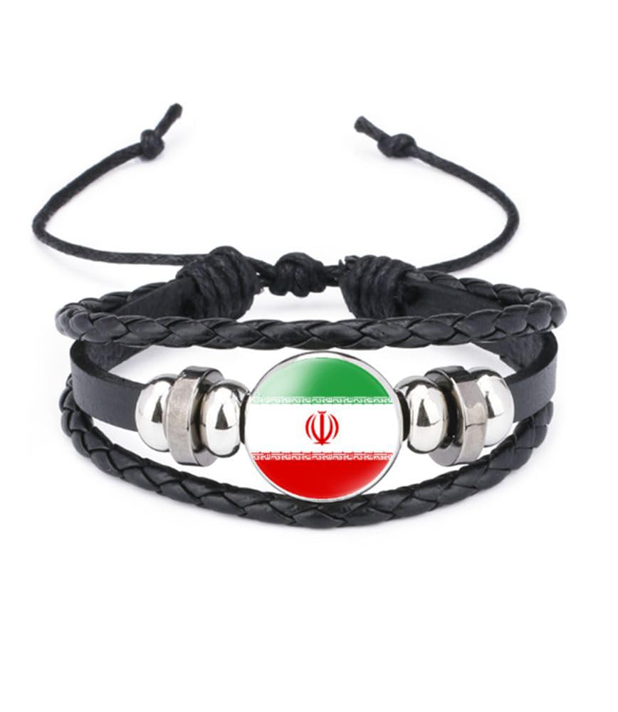 vmcoatdu World Many National Flags Bangle Retro Alloy Leather Bracelet for National Flag Braided Rope Bracelet Bangle