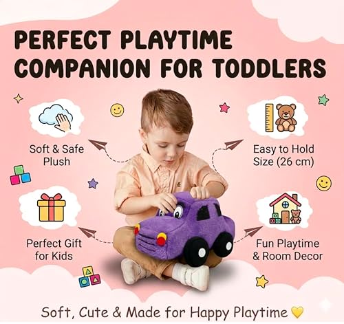 Image of Tickles Car Stuffed Plush Vehicle Soft Toy for Kids Boys & Girls Birthday Gift, Room Decor (Color: Purple Size: 26 cm)