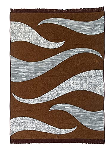 Image of Wave Design Rectangular Chenille Carpet, Mustard, 5X7 Feet | Sleek and Spacious, With Binding, Area Rug, 210 Cm x 152 Cm, For Living Room, Bedroom