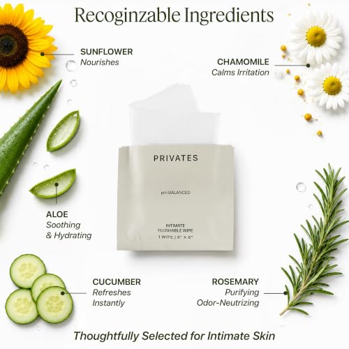 Image of PRIVATES pH-Balanced INTIMATE WIPES for Women & Men | Odor Control, Irritation & Dryness Relief | Hydrating & Soothing with Aloe | Microbiome-Friendly | Natural Ingredients | Fragrance-Free | 25 Count
