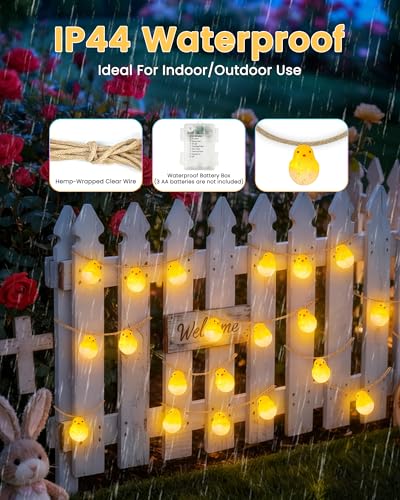 Image of Easter Decoration String Lights, 10 FT 12 LED Eggshell Chicken Mantel Garland Battery Operated with Remote Timer 8 Modes, Hemp Rope Banner for Fireplace Table Wall Spring Party Indoor Outdoor Decor