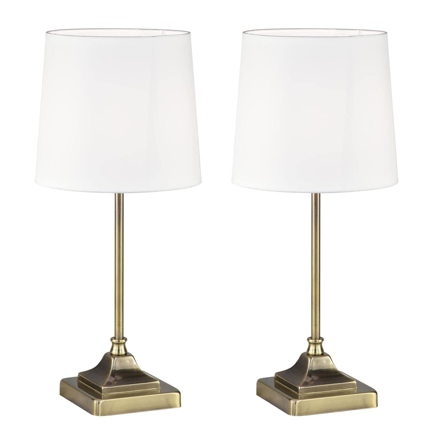 firstchoicelighting Set of 2 Antique Brass Table Lamps or Bedside Lights, Classic Design,Off White Fabric Shade, 47cm Height, LED Compatible