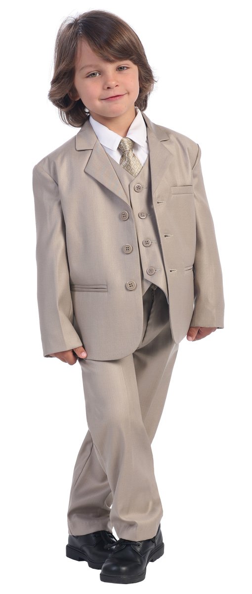5 Piece Khaki Suit with Shirt, Vest, and Tie - Boy's Size M (9 Month)