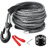 Yoojahow Synthetic Winch Rope Kit 3/8 x 50 ft Winch Line with 13,348 Pounds Bearing Load, 3/8 Forged Hook with Protecting Sleeve Rubber Stopper Safety Pull Strap Cable Replace Kit for ATV UTV Vehicle