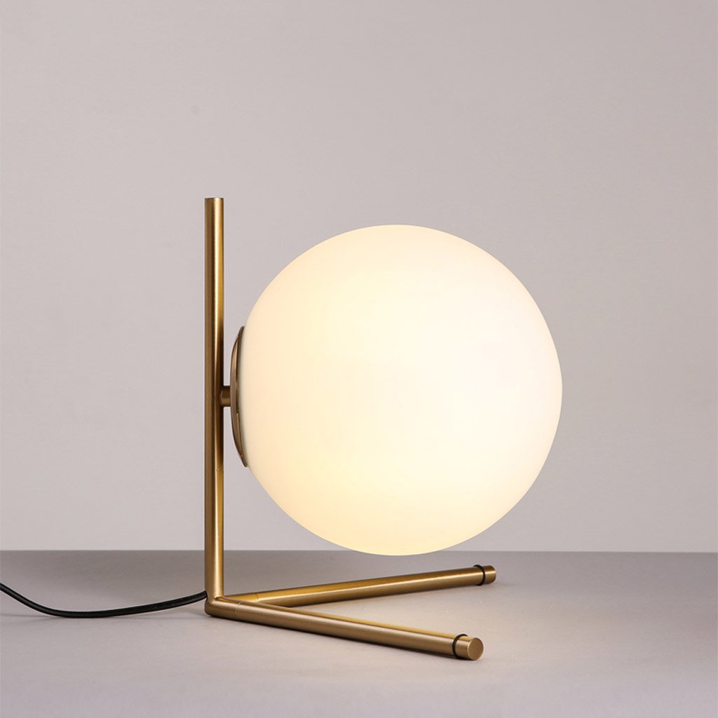 LOFAMI Post-Modern Simple Glass Ball Gold Iron Stent Bedroom Bedside Lamp, Nordic Fashion Creative Study Office Decoration Lighting Table Lamp, E14 (Color : Warm Light)