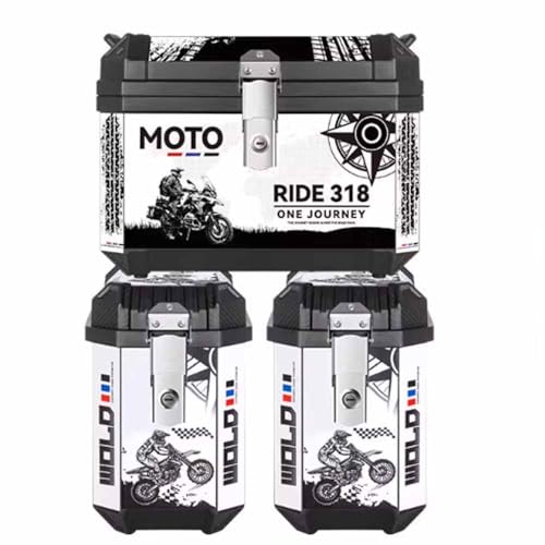 BSFFZ Motorcycle Side Case Cases for BMW R 1150 GS 1999-2004 Waterproof Saddlebags Large Capacity Quick Release Motorbike Side Bag Universal Luggage Bag with Lock, Side Box + Tail Box-Black White