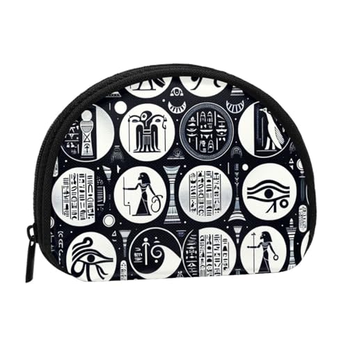 Portable Coin Purse Hieroglyphics-All-See-Eye-Egyptian Mini Zippered Money Pouch Card Holder