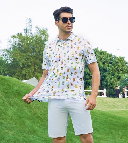 Alex Vando Mens Hawaiian Golf Shirt Moisture Wicking Digital Print Golf Shirts for Men