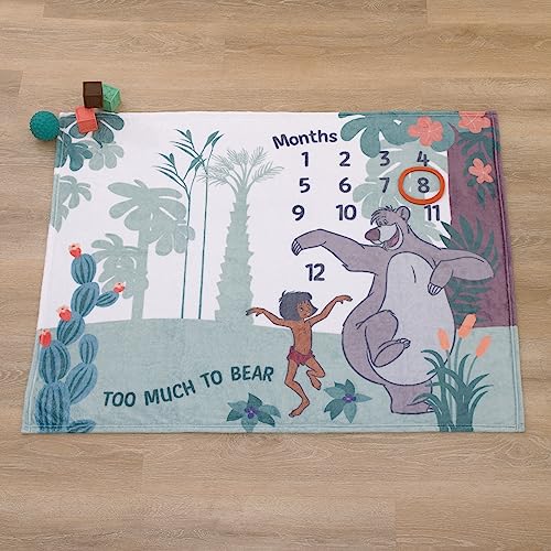 Image of NoJo Disney Jungle Book Green and White Too Much to Bear Super Soft Photo Op Milestone Baby Blanket
