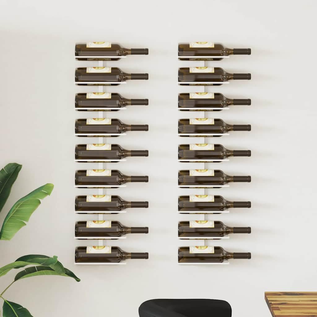 Wand-Weinregal aus weißem Eisen für 9 Flaschen 2 Stück, modernes Flaschenregal zur Aufbewahrung und Lagerung, ideal für Küche, Esszimmer, Bar und Speisekammer