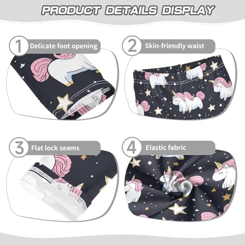 Cute Unicorn Girls' Leggings Toddler Doodles Star Black Kids Yoga Pants Dance Active Tights 4T3