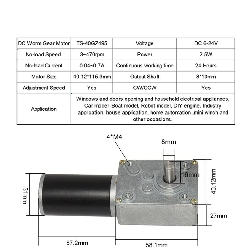 ギアモーター 12V 24V 8-470Rpm 電動ギアボックス減速機付き高トルク電動ターボギアモーター減速機付き DIY 趣 【リニア】