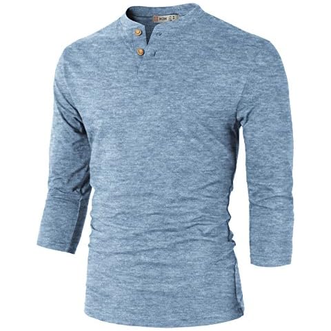 H2H Mens Casual Slim Fit Basic Henley Long Sleeve T-Shirt SkyBlue US M/Asia L (CMTTS0194) Cover