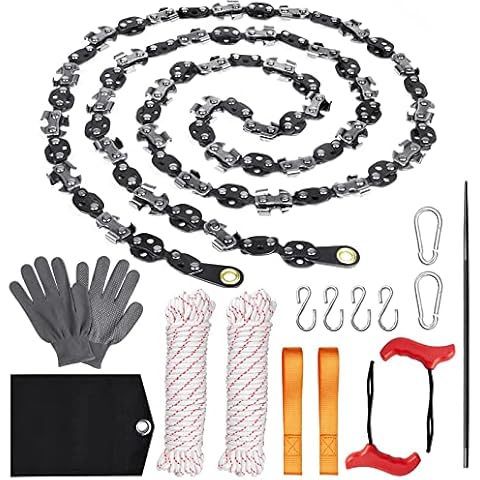 55Inch Rope Saw YOJOR Rope Chainsaw with 72 Sharp Teeth & 45.6 Feet Paracord Kit | Rope Saw Tree Saw high Limb Tree Rope Saw, Tree Limb Cutter, Rope Chainsaw | Upgraded Limb Saw Chain Cover