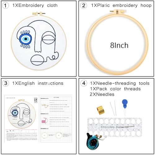 Image of Beginner Embroidery Starter Kits, Abstract Embroidery Kits for Beginners Adults, Stamped Cross Stitch Kits for Beginners Adults Craft Kits for Women, Entire Set of Embroidery Supplies & Video Tutorial