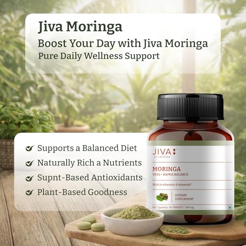 Image of Jiva Moringa Tablets | Boosts Immunity, Energy & Digestion | Supports Heart Health, Skin & Hair | 100% Ayurvedic & Organic - 60 Tablets (Pack Of 1)