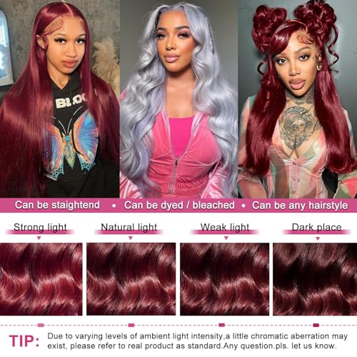 Lukymart 28 Inch 99J Burgundy Lace Front Wigs Human Hair 13X6 Hd Transparent Body Wave Lace Front Wigs Human Hair Pre Plucked 99J Burgundy Red Wine Glueless Human Hair Wigs For Women thumb #2