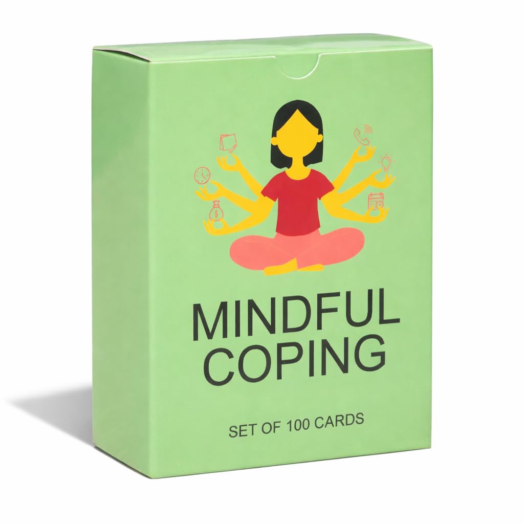 BayWel 100 Mindful Coping Activity Cards – Self-Care & Stress Management Prompts for All Ages | Portable Travel Deck for Mental Wellness, Focus &