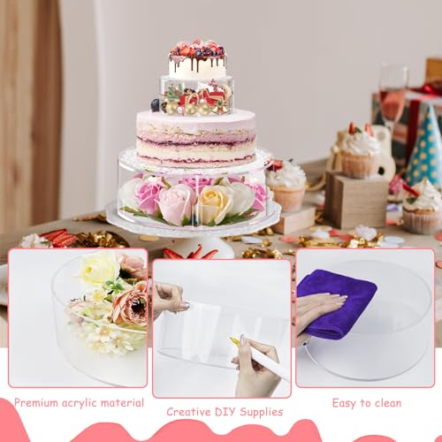 ULENDIS 2PCS Clear Acrylic Cake Stands for Dessert Table, Round Fillable Cake Box Riser with Lace Paper Doilies, Decorative Centerpiece for Wedding Birthday Party Display(8Inch, 12Inch) by ULENDIS - Image 4