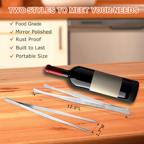 2Pcs 12-inch Kitchen Tweezers for Cooking, Kitchen Tweezer Tongs, Fine Stainless Steel Cooking Utensils Set for Steak, Salad, Pasta, Bacon, Sausage, BBQ, Toast, Aquarium, Silver, Achiwish - Image 4