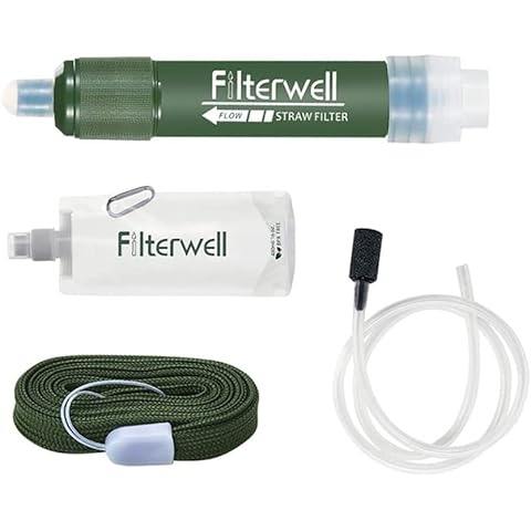 Personal Water Filter, 2500L Portable Water Filter Kit for Camping, 0.01 Micron Filter, Remove 99.9% Bacteria, Outdoor Survival Equipment Cover