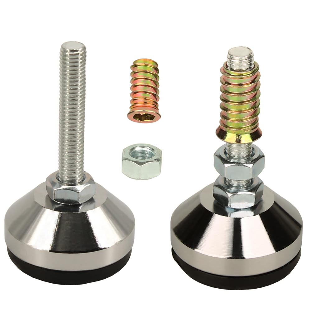 Niveladores de patas para muebles, patas ajustables resistentes, base de 1.97 pulgadas de diámetro, patas de nivelación ajustables, rosca M10, capacidad de 1200 libras, inserciones de