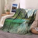 Daesar - Mantas Decorativas Cama,Mantas Cama 90 Invierno Manta Sofa Montañas y Lago Mantas Franela Cama 180x220cm Manta Sofa Invierno Verde Azul Blanco
