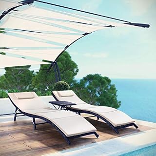 3 Pieces Patio Chaise Lounge Chair Sets Outdoor Poolside PE Rattan Reclining Chair