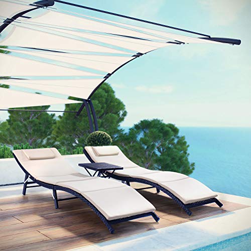3 Pieces Patio Chaise Lounge Chair Sets Outdoor Poolside PE Rattan Reclining Chair