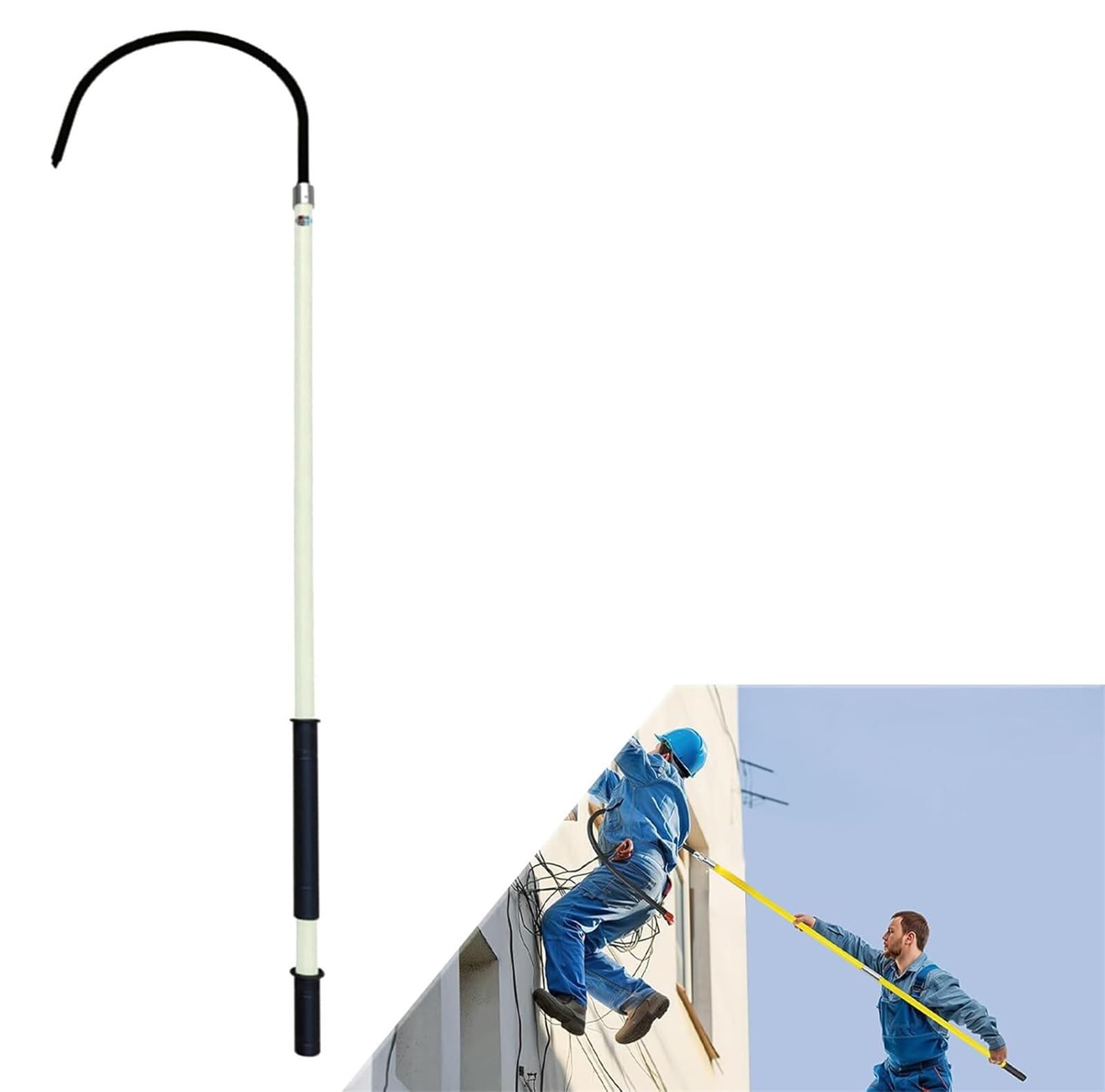 Safety Rescue Hook,High Voltage Insulated Rescue Hook Kit, 10Kv 35Kv 110Kv 220Kv Lifeguard Rod, 6Ft Non-Conductive Pull Stick, 5M Green For Electrical Safety & Rescue Operatio,White,5m/197in/16.4ft