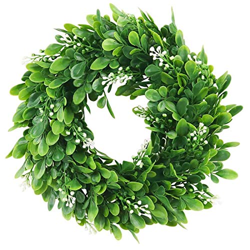 image for RYGHEWE Artificial Green Leaf Wreath,Spring Summer Outdoor Green Eucal