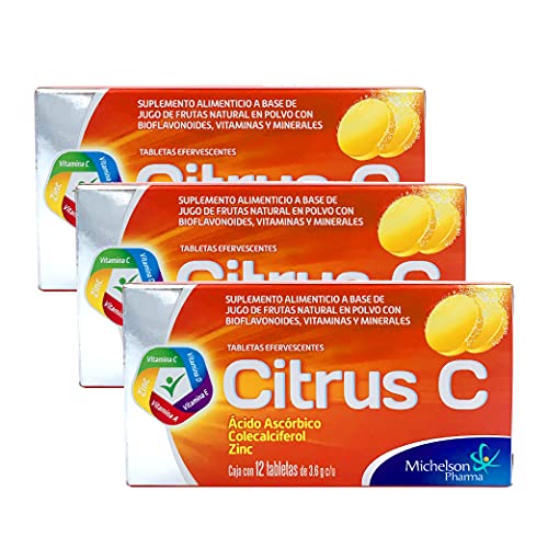 Vitamínicos, Drugstore MICHELSON PHARMA - CITRUS C EFERVESCENTE 12 TABLETAS PACK 3 PZ - Tabletas Efervescentes Sabor Frutas - Adicionadas con Vitamina C, D, E, A, Zinc y...