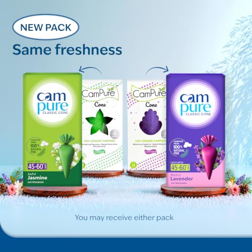 Image of CamPure Camphor Cone (1 Jasmine + 1 Lavender) Pack Of 2-100% Organic | Air Freshener For Car, Wardrobe, Office Cabin's, Drawers, Travel Bag & Bathroom