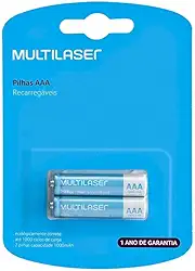 Multilaser Pilha Recarregavel Palito Aaa 1000Mah, CB051, Multicores, 2 unidades