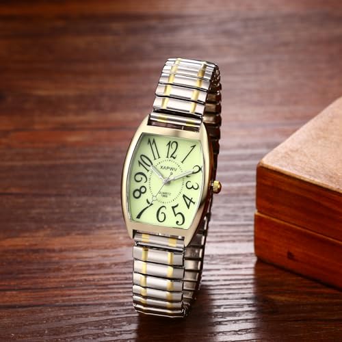Avaner Uhren Damen Rechteckig Stretchband: Herrenuhr Paaruhren Elastische Armbanduhr mit großen Ziffern Analoge Quarzuhr Einziehbare Edelstahl Banduhr Leicht Ablesbare Uhr für Frauen Männer – Bild 3