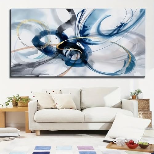 Tableau abstrait bleu 60x120cm sans cadre peinture minimaliste
