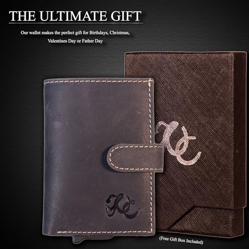 Image of Full Grain Leather Pop-Up Wallet for Men - RFID Blocking Bifold with Quick Card Access - Slim Minimalist Design - Holds 8+ Cards & Cash (Black)