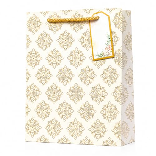 Image of Floral Paper bags - Bags for gifting - Gift bags small size - Carry Bags for Gifting - Return gift bags Wedding Birthday Baby shower - Pack of 10 - Size 7 x 9 x 3 inch