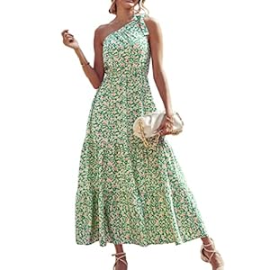 PRETTYGARDEN Women’s Summer Floral Maxi Dress Knot One Shoulder Sleeveless Ruffle Flowy Boho Beach Wedding Guest Dresses